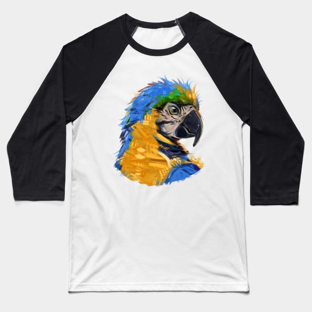 Artistic Blue Macaw Baseball T-Shirt by Claire Lin